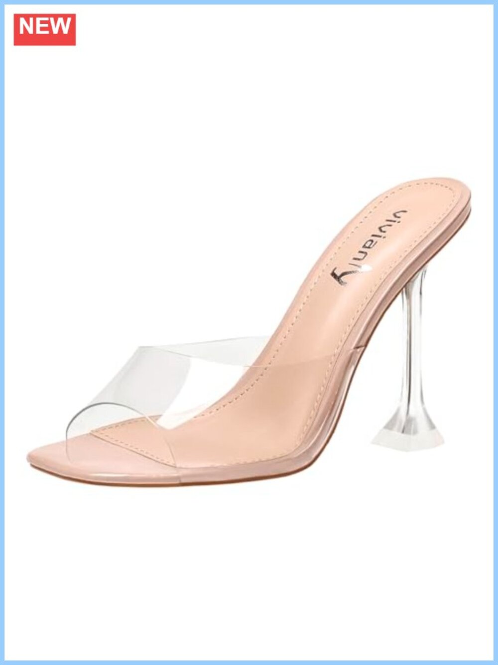 Clear Heeled Sandals Square Toe Slip On Mules 4.33in Stiletto PU Rubber Party